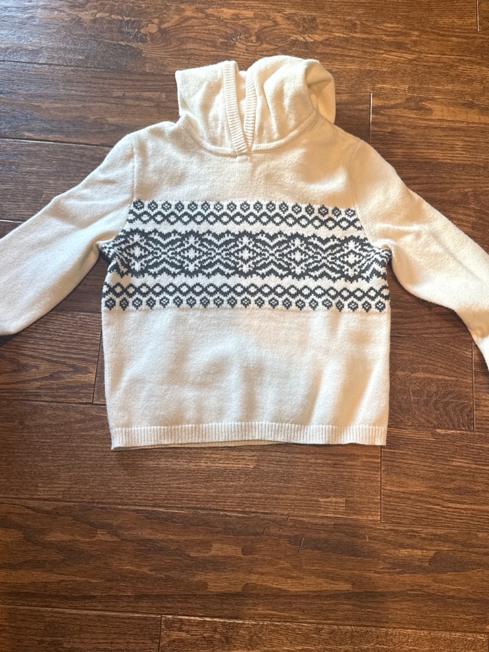 aerie Cream Hooded Sweater with Gray Fair Isle Band